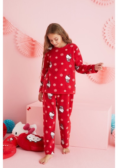 Siyah İnci Lisanslı Polar Çok Renkli Bisklet Yaka Pijama Takım Hk324 Kırmızı