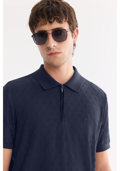 Avva Erkek Lacivert Kıvrılmaz Polo Yaka Fermuarlı Regular Fit T-shirt A61y1090