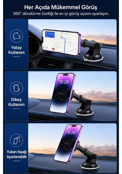 Exenar - Siyah - Araç Torpido Cam 360 Dönen Magsafe Telefon Tutucusu Manyetik Mıknatıslı Telefon Tutacağı Holder