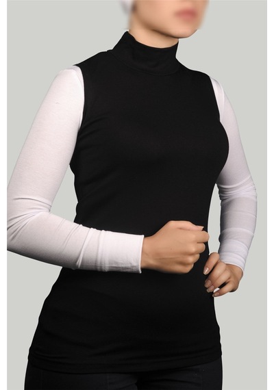 Altobeh Sıfır Kol Balıkçı Yaka Boğazlı Likralı Penye Kadın Body - Siyah