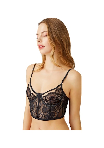 Cottonhill Siyah Ayarlanabilir Lastikli Balenli Transparan Dantelli Bralet