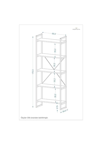 Nilamu Beyaz 65 Cm Kitaplık, Metal Aksamlı, Organizer, Ofis, Ev, 65 170 34 Cm Beyaz