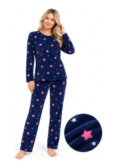 Sleeeproom Kadın Süet Mevsimlik Yıldız Desen Lacivert Pijama Takımı