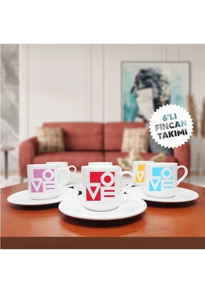Love Temalı 6'lı Kahve Fincan Seti-009