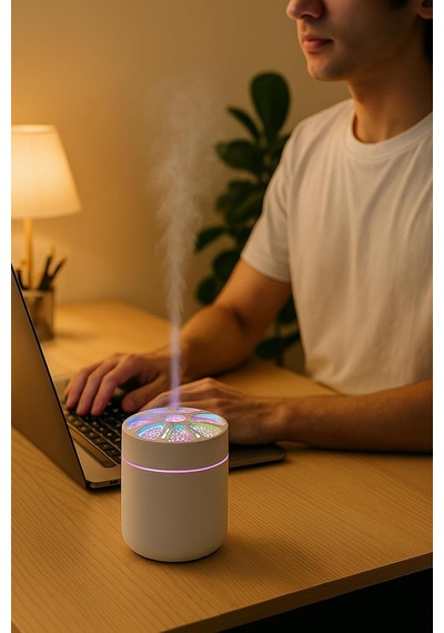 Busstier Led Işıklı Mini Aroma Difüzör Beyaz Usb Hava Nemlendirici Sessiz Çalışan Taşınabilir Nem Makinesi Mas