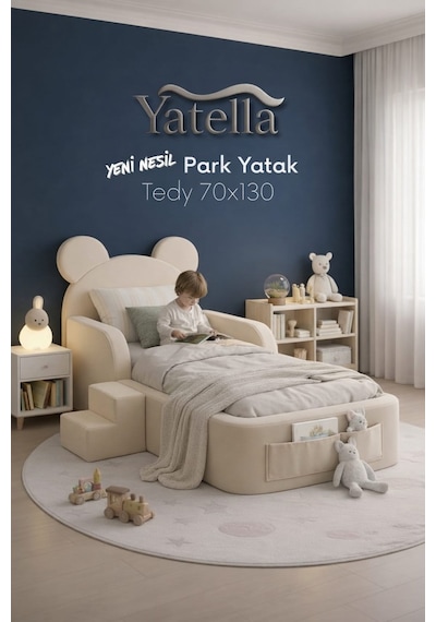 Yatella Luxury Tedyy Baza ve Başlıklı Montessori Full Sünger Yatak Seti 70 x 130 Bej