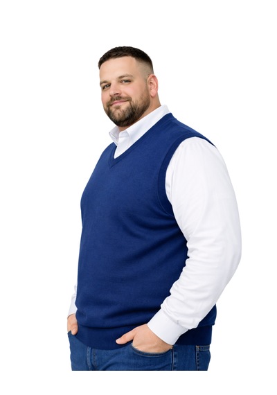 Battalmoda Erkek Büyük Beden İndigo V Yaka Süveter 3xl-4xl-5xl-6xl