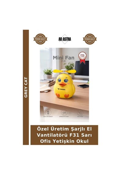 Özel Üretim Şarjlı El Vantilatörü F31 Sarı Ofis Yetişkin Okul