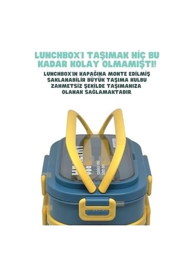 1650ml Lunchbox 2 Katlı 3 Bölmeli Paslanmaz Çelik Sefer Tası Yemek Kutusu Lacivert Açık