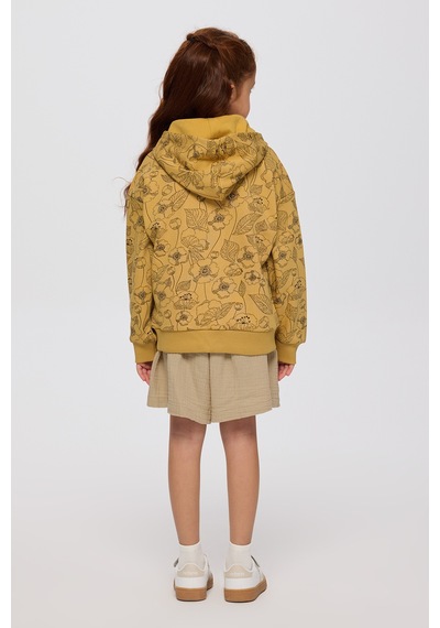 Panço Kız Çocuk Çiçek Desenli Hardal Sweatshirt Sarı