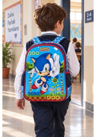 Sonic Mavi Kirpi İlkokul Okul Çantası Çocuk Öğrenci Sırt Çantası Karakter Temalı 35 X 25 X 16 Çok Renkli