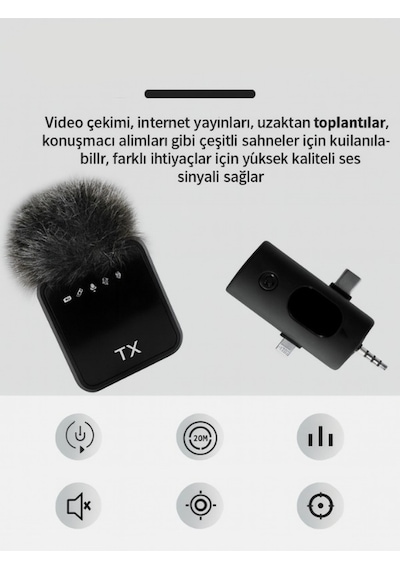 Kablosuz Tüylü Yaka Mikrofonu F11 Model 3'ü 1 Arada Type-c Apple Uyumlu iPhone  3.5mm  Tekli Set Tak Çalıştır