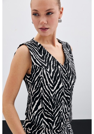 Sateen Zebra Desen Kısa Yelek - Siyah-135501 Siyah