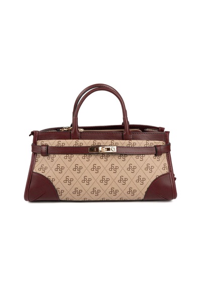 Silver Polo Sp1260 Kadın El Çantası Monogram Koyu Bej-bordo