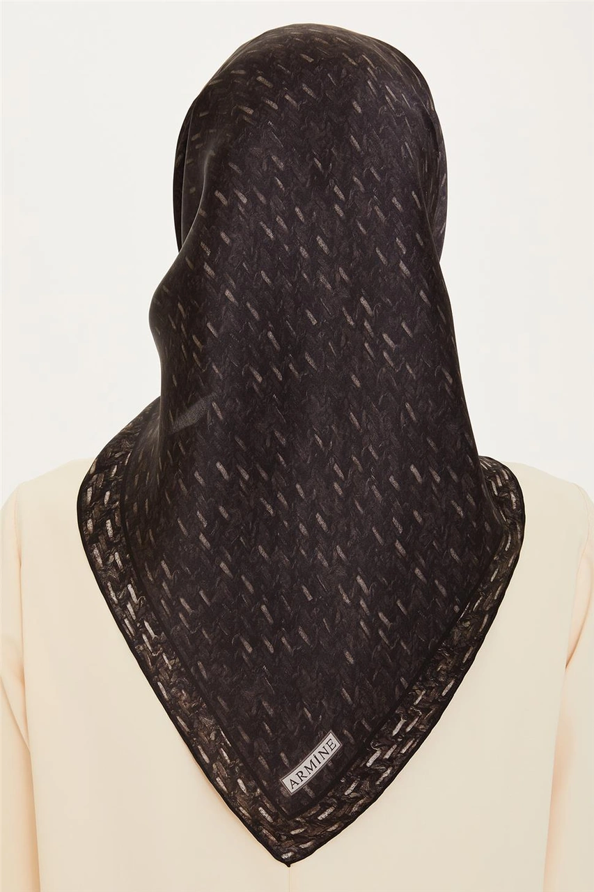 Armine Klasik Desenli Twill Saf İpek Eşarp 9230d 50 Füme