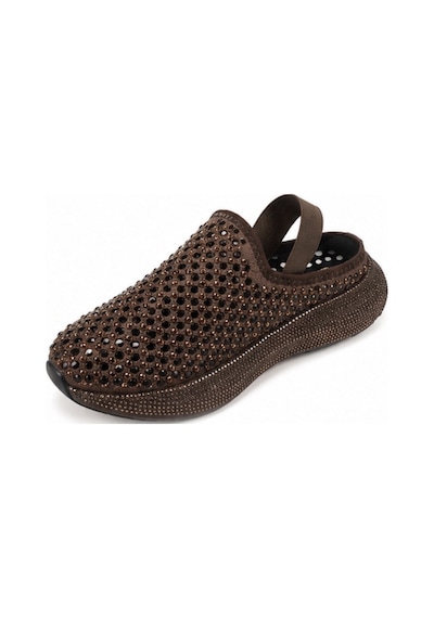 N Napa Shoe Np.9557.kahve Taşlı Sandalet Napa Shoe Kadın Kahverengi Taşlı Sabo Terlik Konfor Taban Günlük Şık Terlik
