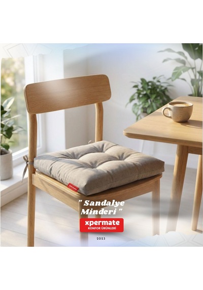 Pofuduk Sandalye Minderi Bağcıklı 40x40 Cm Yıkanabilir Dekoratif Mutfak Bahçe Piknik Minderi Gri