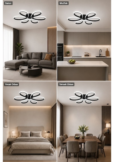 Niva Led Plafonyer Avize Beyaz Işık Siyah