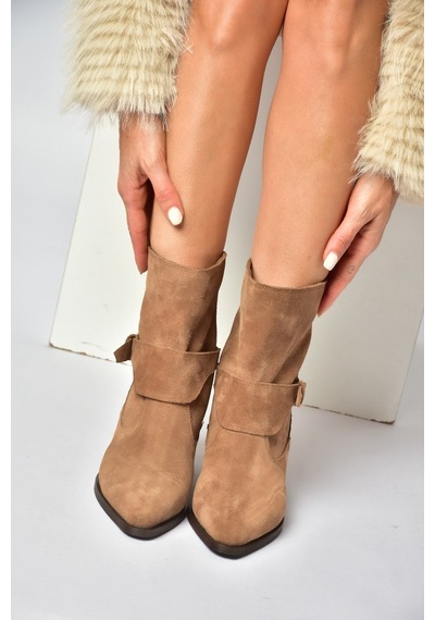 Fox Shoes Z654037761 Vizon Hakiki Deri Süet Alçak Topuklu Western Kadın Bot