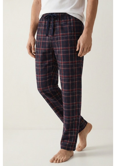 Elemge %100 Pamuk Kareli Erkek Pijama Altı Süprem Kumaş Rahat Kalıp Cepli İpli Lacivert Ekoseli Relax Fit Lacivert Kırmızı Yeşil