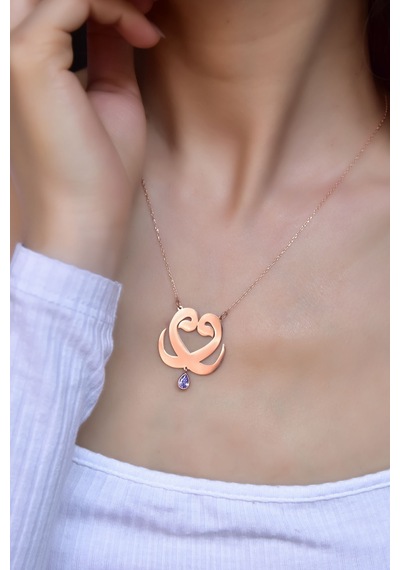 Papatya Silver 925 Ayar Gümüş Rose Kaplama İkili Vav Lila Taşlı Kolye