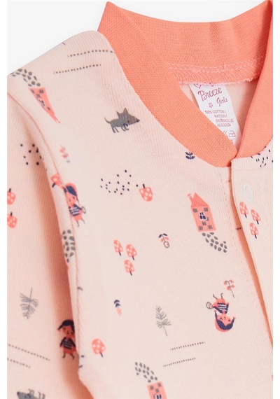 Breeze Kız Bebek Tulum Orman Temalı Kız Desenli 0 3 Ay 6 Ay, Somon Somon