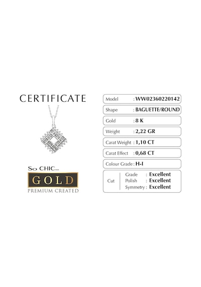 So Chic Beyaz Altın Sertifikalı Premium Created Taşlı Kar Tanesi Kolye