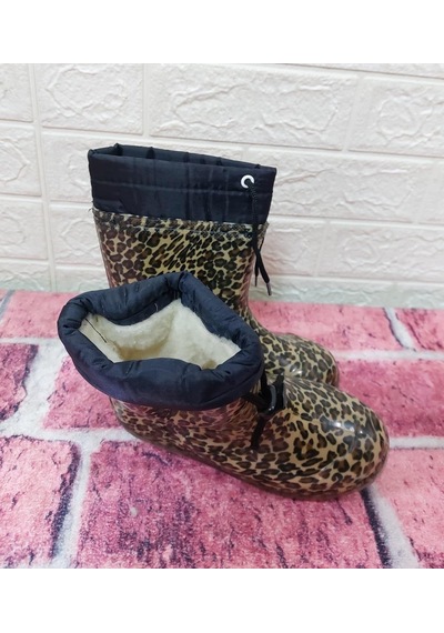 Çağrı Leopar Desenli İçi Kürklü Kız Çocuk Kar Yağmur Çizmesi 001