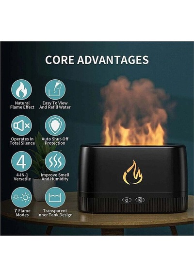 Ultrasonic Hava Nemlendirici Buhar Makinesi Alev Efektli 3d Aroma Difüzör Siyah
