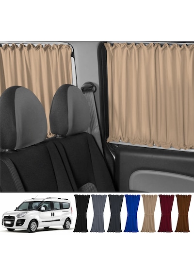 Pandami Fiat Doblo Iı Uzun Şase 2010-2023 Uyumlu Krem Raylı Oto Perde Takımı
