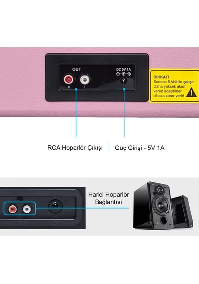 St14012 Retro Pikap - Pembe - Bluetooth Ve Şarj Özellikli - Tüm Plakları Çalabilme