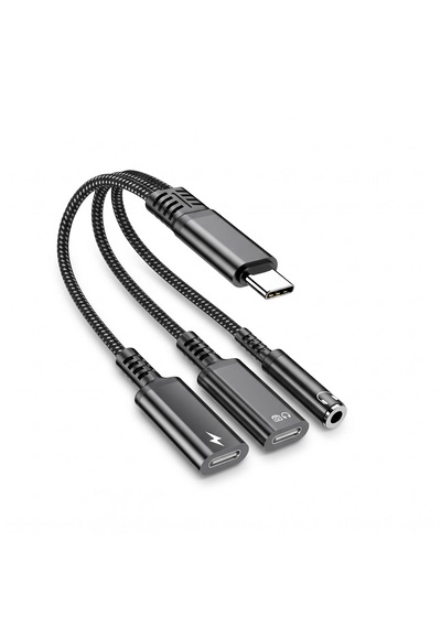 Type-c 3'ü 1 Arada Ses Ve Şarj Adaptörü 60w Hızlı Şarjlı 3.5mm Aux Ve Type-c Kulaklık Girişli Aynı Anda Şarj Ve Müzik Çoğaltıcı Cr96