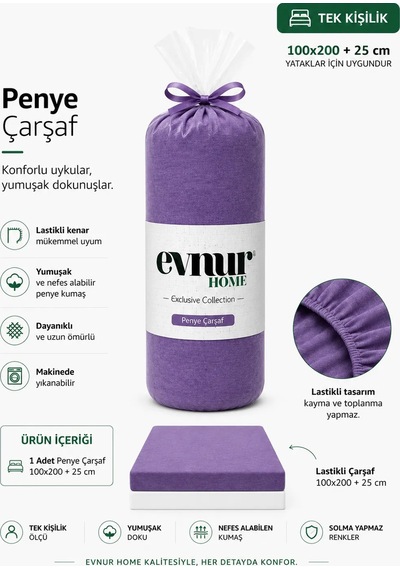 Evnur Tek Kişilik Penye Çarşaf Mor