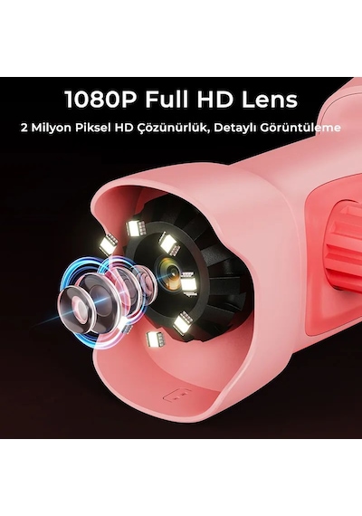 395 Pembe Taşınabilir Dijital Çocuk Mikroskobu - 2.4 İnç Ips Ekranlı, 1080p Full Hd, 1000x Zoom, 8 Led Işıklı Eğitici Bilim Kiti