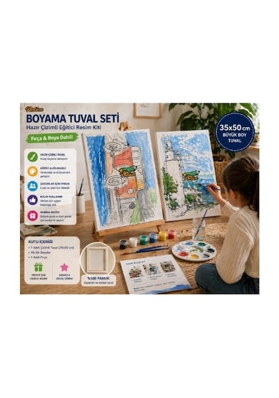 Notica Boyama Tuval Seti Hazır Çizimli Eğitici Resim Kiti 25x35