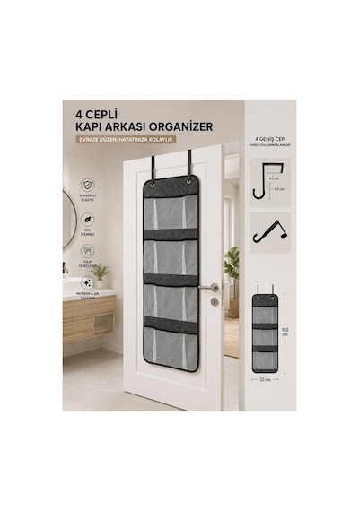 Çamaşır Düzenleme Seti 65 L + 40 L Sepet + 4 Cepli Kapı Arkası Organizer Beyaz - 917023198 Beyaz