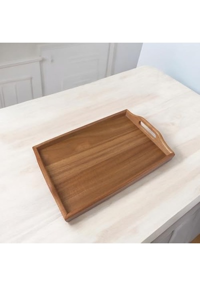 Akasya Ağacından Dikdörtgen Sunum Tepsi, Ahşap Çay, Kahve Ve Servis Tepsisi 33x22x5cm 15cm