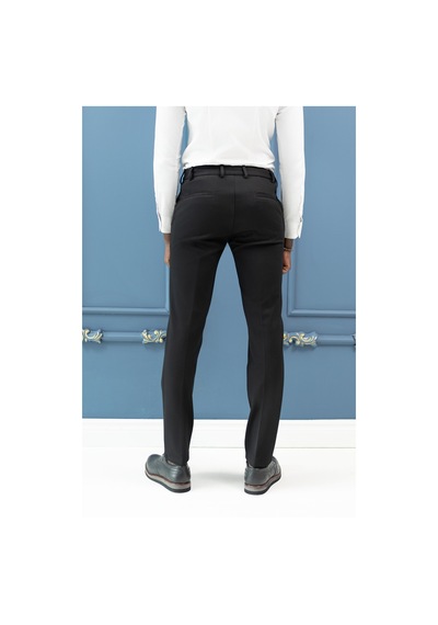 Ecer Regular Fit Armürlü Beli İplikli Astarsız Rayon Kışlık Kumaş Pantolon Siyah