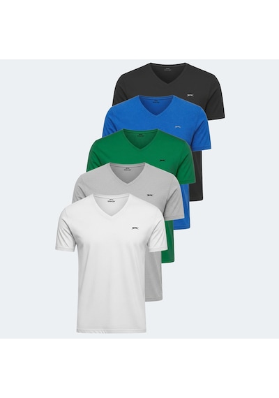 Slazenger RIVALDO 5 li Set Erkek  Beyaz - Siyah - Gri - Yeşil - Saks Mavi Tişört