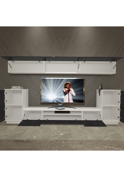 Decoraktiv Trendstyle 9s Mdf Tv Ünitesi Tv Sehpası Beyaz - Siyah Mermer