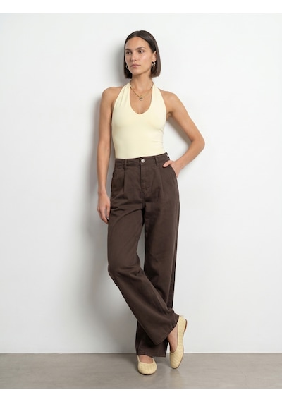 Dilvin 72319 Pileli Dökümlü Kumaş Pantolon-kahve