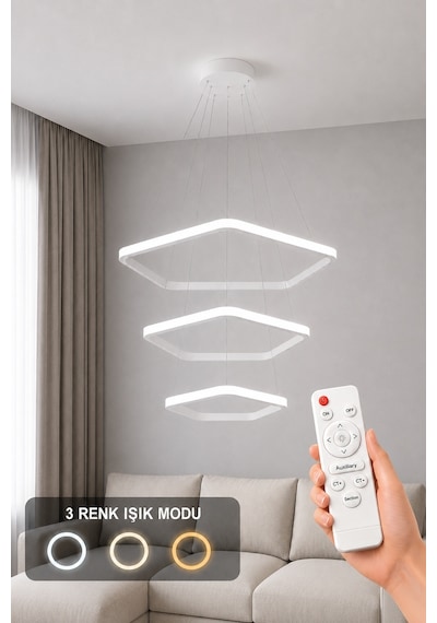AvizeGO Titan 3'lü Led Sarkıt Avize 3 Renk Kumandalı Beyaz