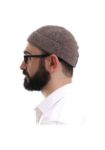 Kahverengi Katlamalı Sade Desen Kışlık Kadife Takke Şapka Kahverengi