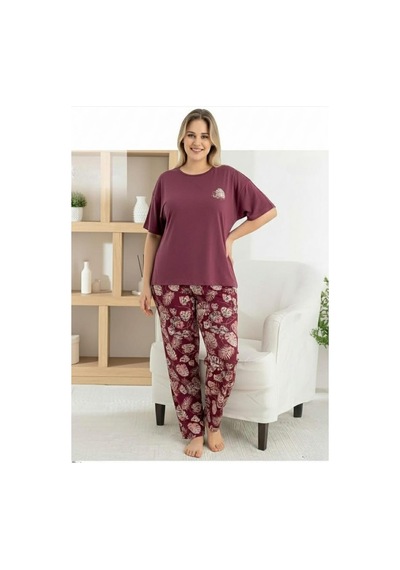 Pijamoni Kadın Ring Viskon Bisiklet Yaka Kısa Kol İnce Pijama Takımı 1445/7 - 1 Adet Bordo Pijamoni Kadın Ring Viskon Bisiklet Yaka Kısa Kol İnce Pijama Takımı 1445/7 - 1 Adet Bordo