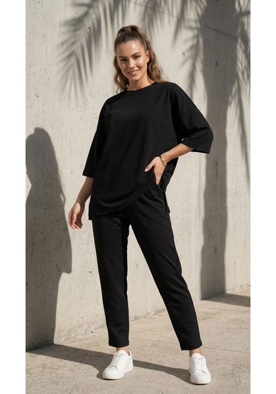 Ded Collectıon Kacın Oversize Kesim Kısa Kol Basic Modal İkili Takım Siyah