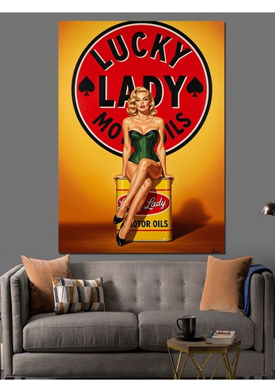 Lucky Lady Retro Pin-up Dekoratif Kanvas - Mdf Ahşap Tablo