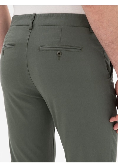 Cacharel Yeşil Slim Fit Dokulu Pamuk Karışımlı Kanvas Pantolon Yesıl