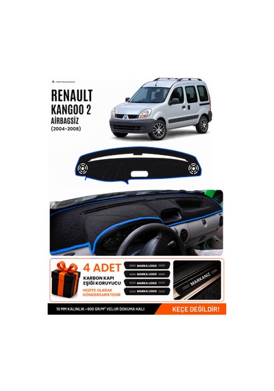 Renault Kangoo 2 Airbagsiz 2004-2008 Uyumlu Torpido Örtüsü, Torpido Kılıfı - Siyah Mavi