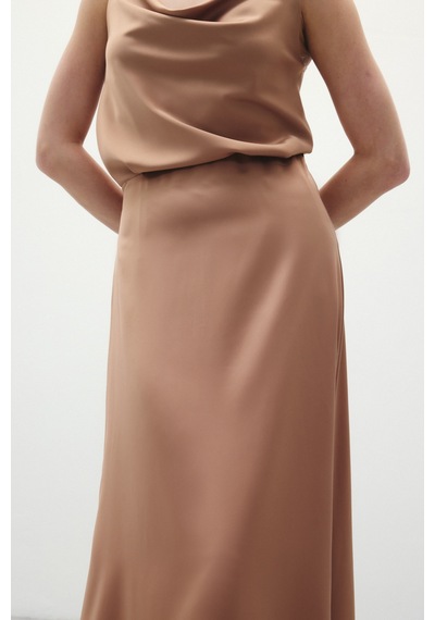Sateen Uzun Saten Etek - Camel