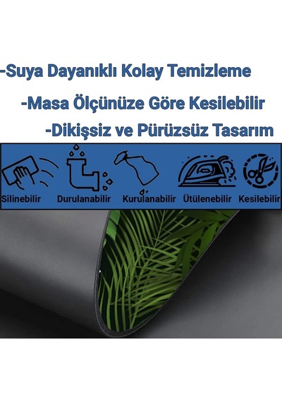 Sonictouch Tropikal Palmiye Yaprağı Kaymaz Deri Dikişsiz Silinebilir Yıkanabilir Yeşil Masa Matı Pad 70x140cm
